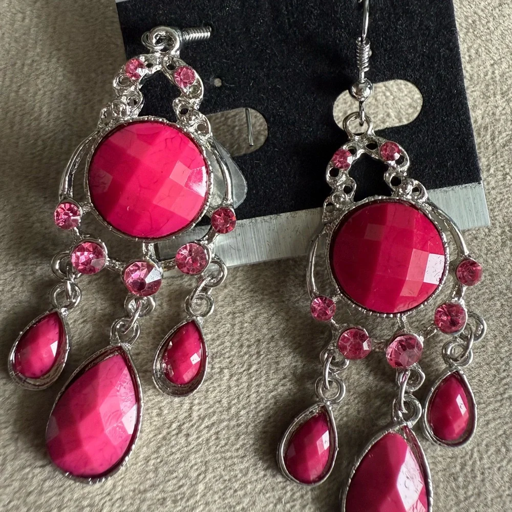Pink Gemstone Chandelier Earrings - Unbranded